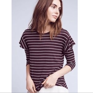 Anthro Dolan plum binny striped ruffle sleeve jersey top